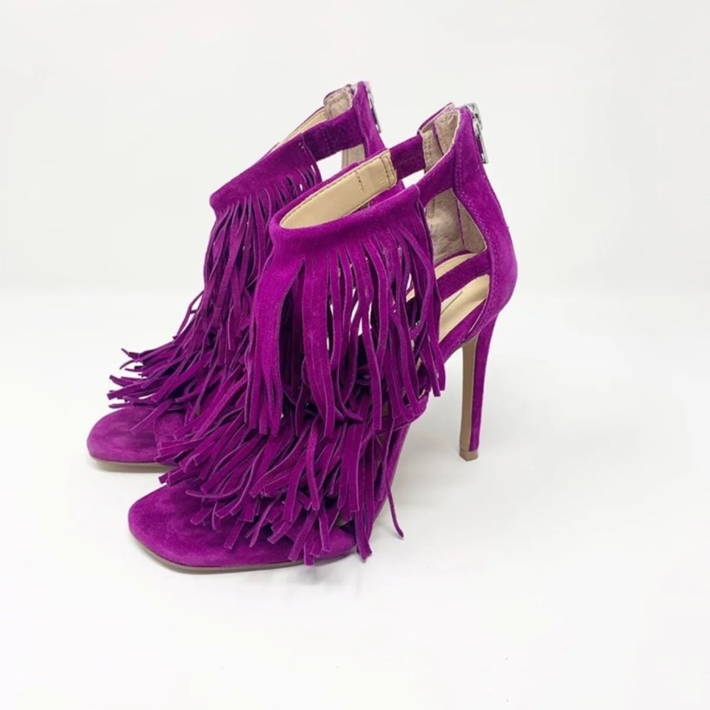 Steve Madden Fringly Fringe Purple Suede Heels